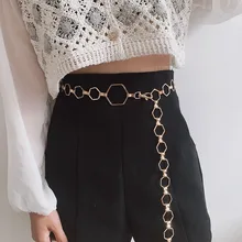 Brand Lingge Geometric Belt for Women Fashion Waist Chain  Ladies Designer Metal Punk Waistband Ladies Girdle Chain Famale Belts