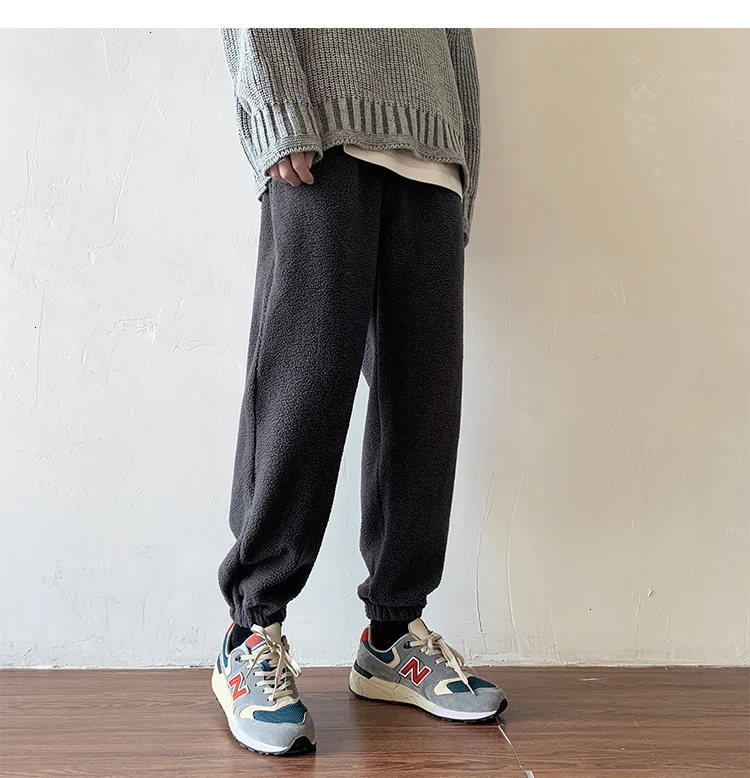 Winter Plus Velvet Padded Pants Men's Warm Fashion Casual Lamb Hair Pants Men Streetwear Wild Loose Joggers Sweatpants Mens