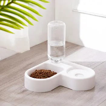 

Pet Cat Feeder Bowl Wall Corner Save Space Dog Automatic Water Double Bowls Food Cats 500ml Bottle Drinking Kitten Dogs Products