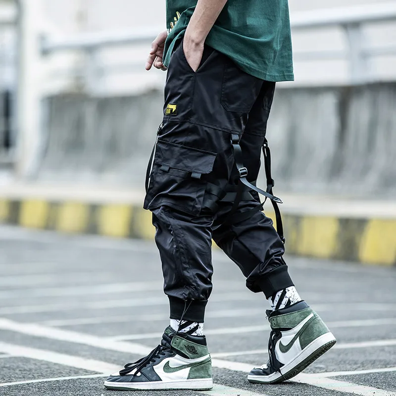 Tanie Harajuku jogger Hip hop wstążka spadochroniarz odzież męska z wieloma