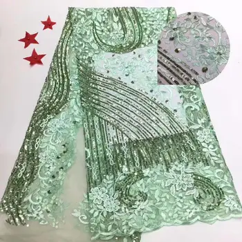 

Free shipping african lace fabric green high quality french guipure lace fabric new arrival sequins lace fabric for party