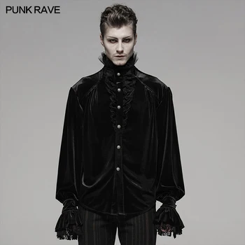 

PUNK RAVE Men Gothic Gorgeous Loose Black Velvet Long Sleeve Dress Shirt Steampunk Retro Lace Flower Party Mens Formal Blouse