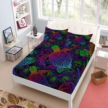 Set di lenzuola con angoli personalizzati tartaruga luminosa Set di biancheria da letto matrimoniale King Queen Full Size profondo 25cm 1