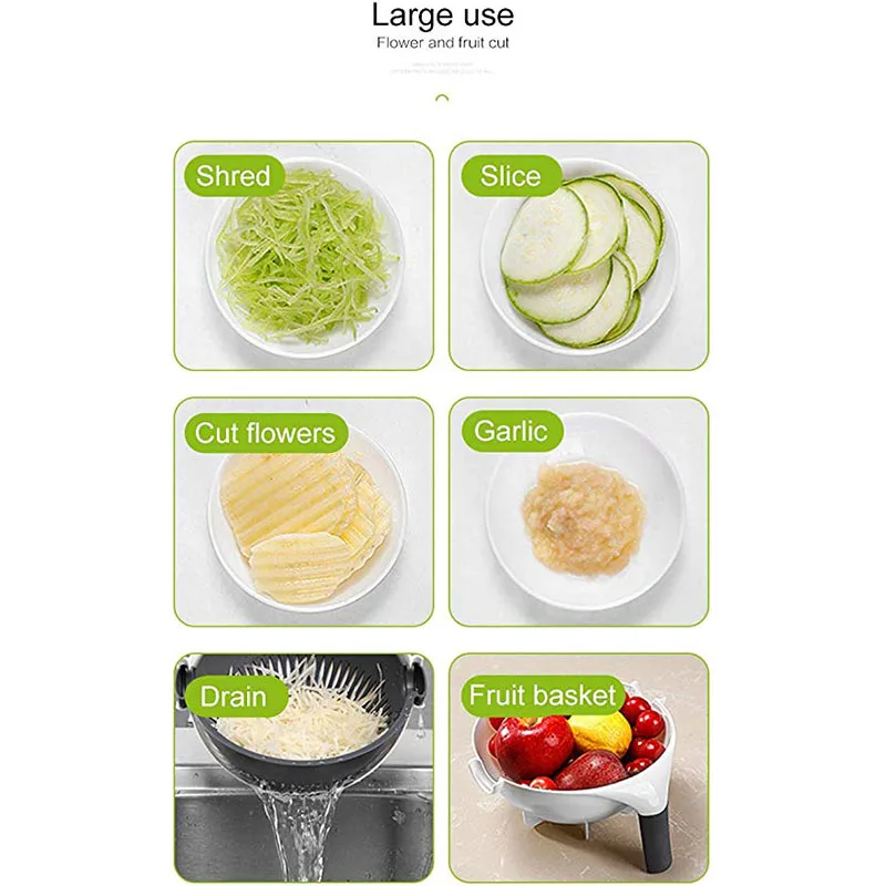 WALFOS Многофункциональный Кухня терка для фруктов Slicer Магия повернуть резка овощей, картофеля овощерезка с сливная корзина бытовой