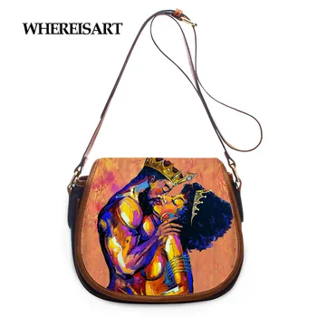 

WHEREISART African Art Black King and Queen Print Women's Messenger/Crossbody Bag Casual Saddlebags Ladies Shoulder Bag