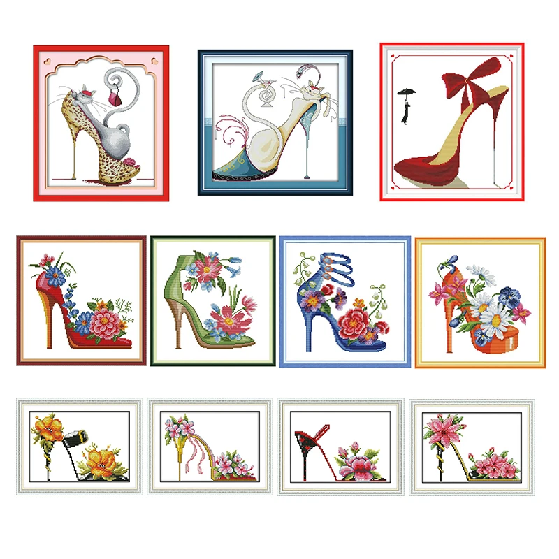 

Joy Sunday Stylish high heels cross stitch kits Hot in Europe and America Chinese embroidery needlework set Decoration for home