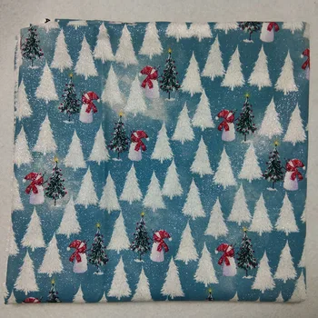 

50x105cm Glitter Silver Stamping Christmas Tree Snowman Printed Cotton Fabric Bling Bling Fabric Patchwork DIY Sewing Home Decor