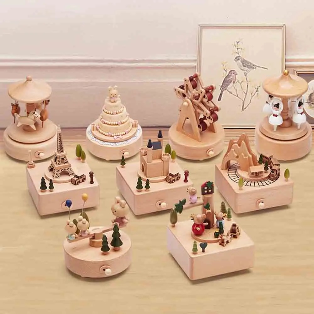 新品wonderful lifeのハンドメイドの木製オルゴール、メリーゴーランド