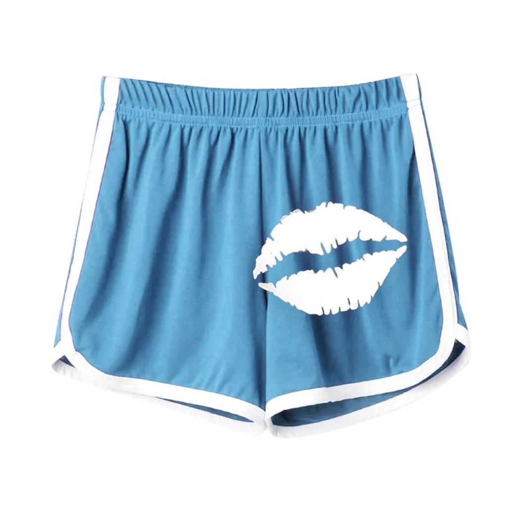 Летние спортивные шорты VogueShorts, фитнес, тренировка, для женщин с поясом облегающие короткие брюки хороший сексуальный принт губ женские высокие эластичные спортивные шорты