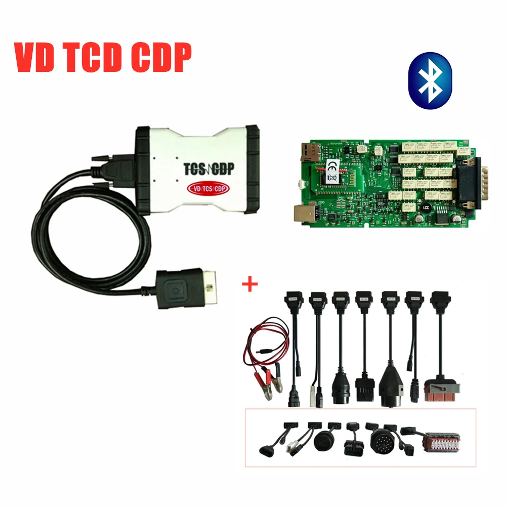 DHL MVD VD TCS C-D-P с bluetooth зеленый одиночный Pcb реле,3 с keygen на cd диагностический инструмент+ 8 шт полный набор автомобильных кабелей