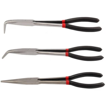 

3Pcs Multifunctional Steel 11 Inch Long Needle Nose Pliers Curved Nose Pliers Auto Repair Tools