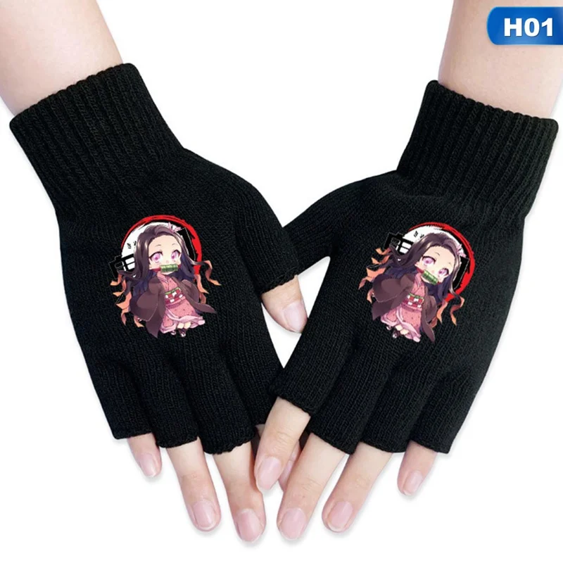 GLV0555H01 Аниме перчатки Demon Slayer: Kimetsu no Yaiba унисекс Хлопковые вязаные наручные перчатки - Цвет: GLV0555H01