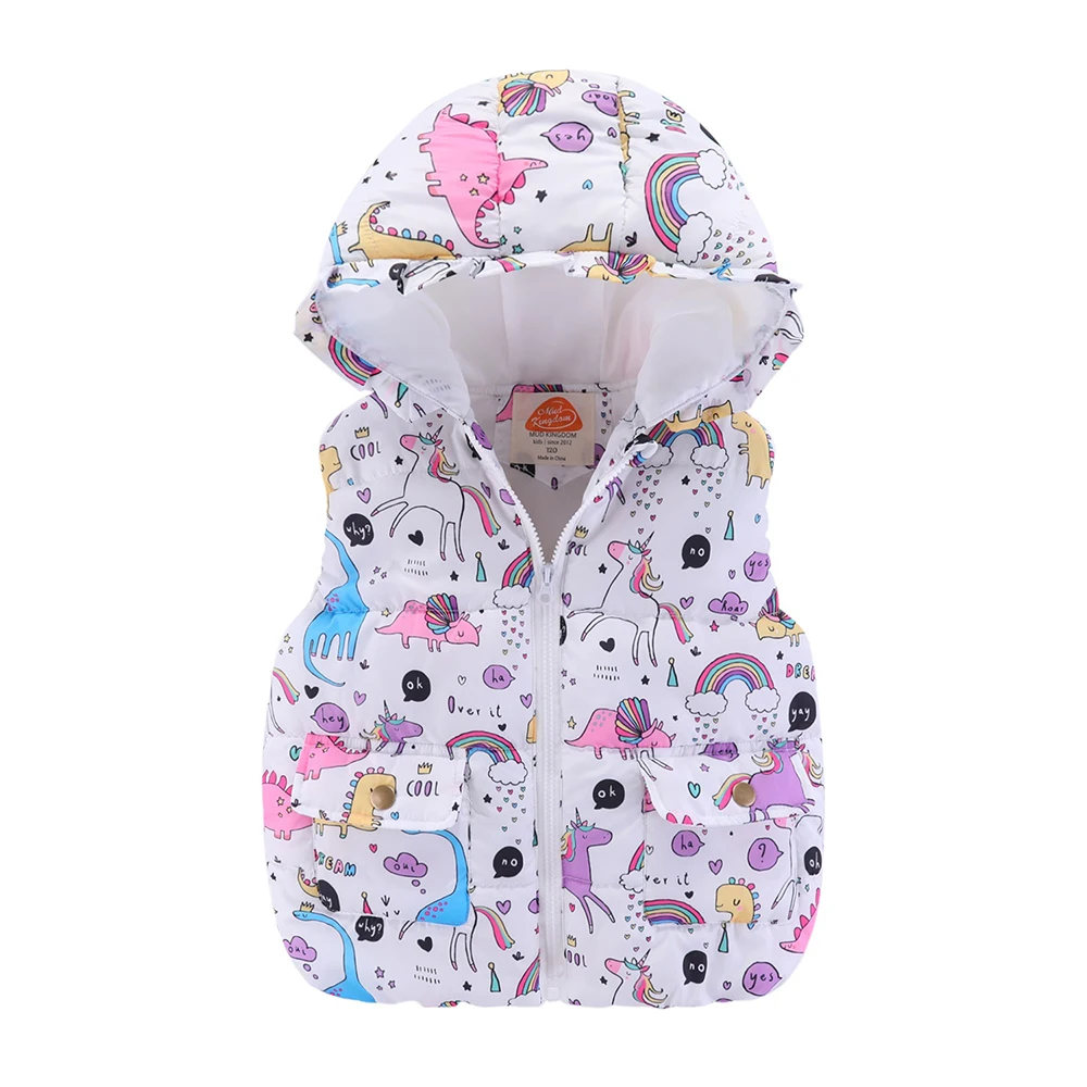 Girls Hooded Vest Sleeveless Wool Vest Jacket Cartoon Print Coat Kids Warm Cashmere Outwear Clothes children vest