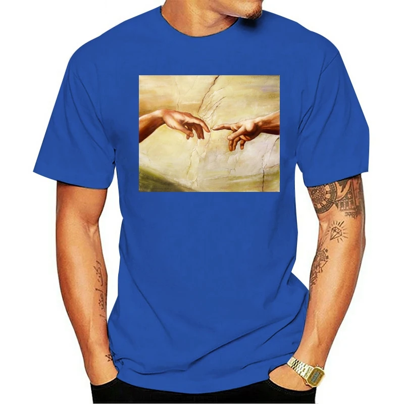

2020 Leisure Fashion 100% Cotton O-neck T-shirt Michaelangelo Creation Of Adam Sistine Chapel Renaissance Art Slim Men