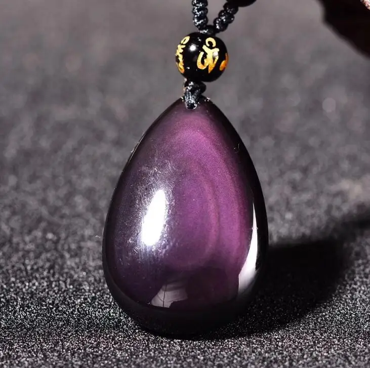 Wholesale Rainbow eye  Natural Obsidian Water Drop Pendants Rope Necklaces Lucky for Men Women Safety Amulet Stone Jewelry 2