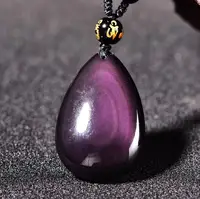 Wholesale Rainbow eye  Natural Obsidian Water Drop Pendants Rope Necklaces Lucky for Men Women Safety Amulet Stone Jewelry 2