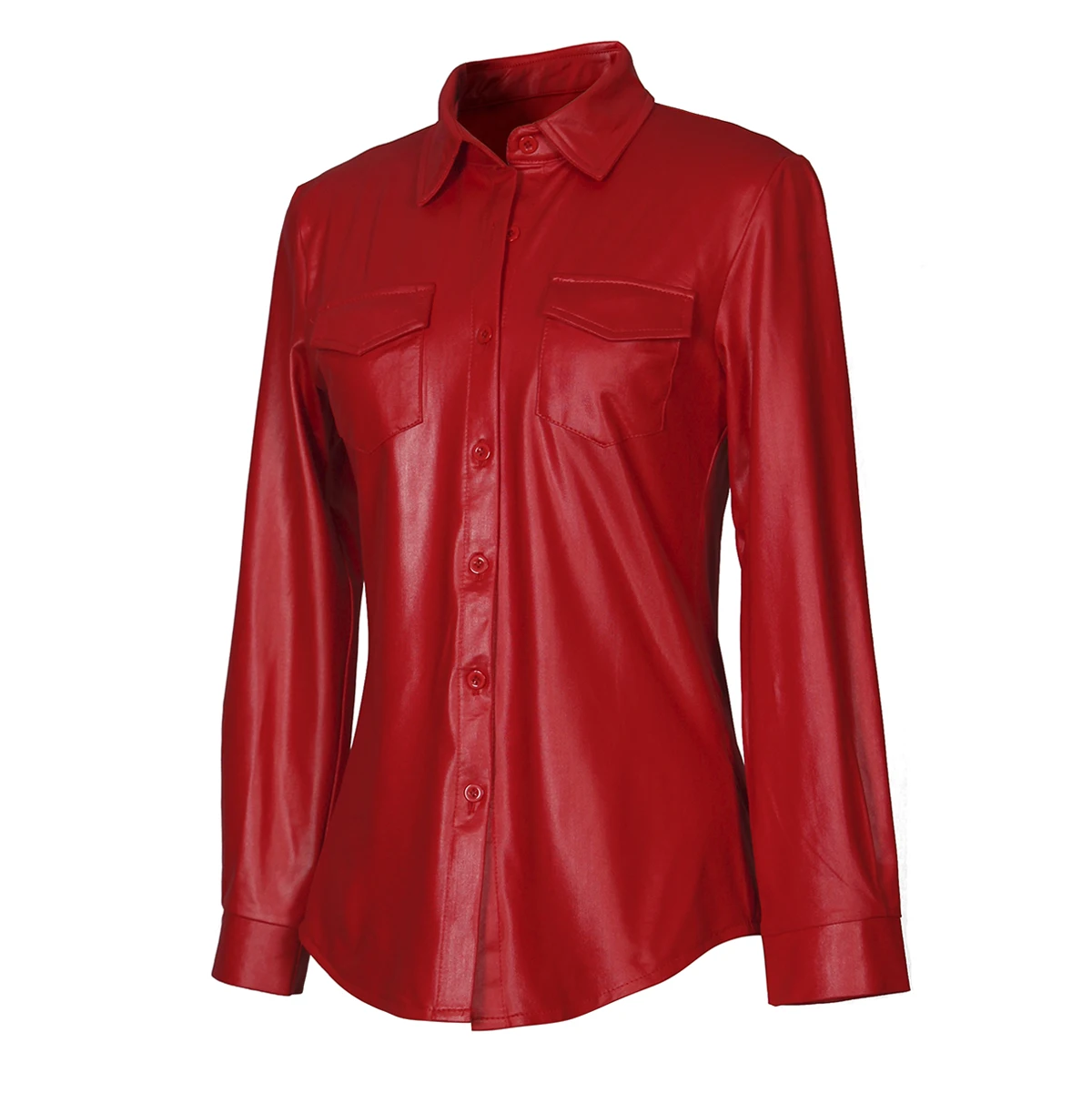 

Hot Selling European And American-Style Nightclub Ladies Sexy WOMEN'S PU Leather Long-Sleeve Shirt