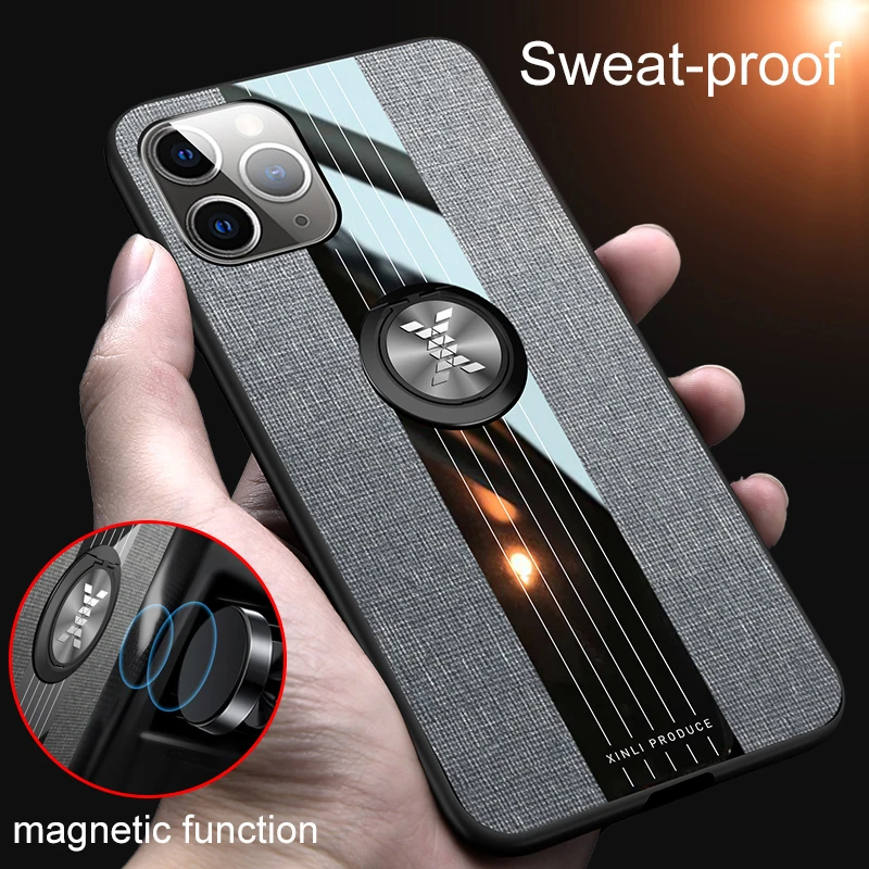 Чехол с магнитным кольцом на палец для iPhone 12 Pro Max Mini 11 тканевый чехол подставка XS XR