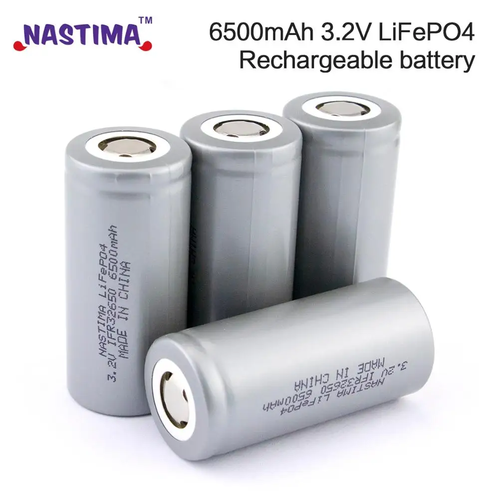 

Nastima 4pcs Lifepo4 32650 Rechargeable Battery 3.2V 6500mAh With Flat Top For Backup Power flashlight Light car 32650 battery