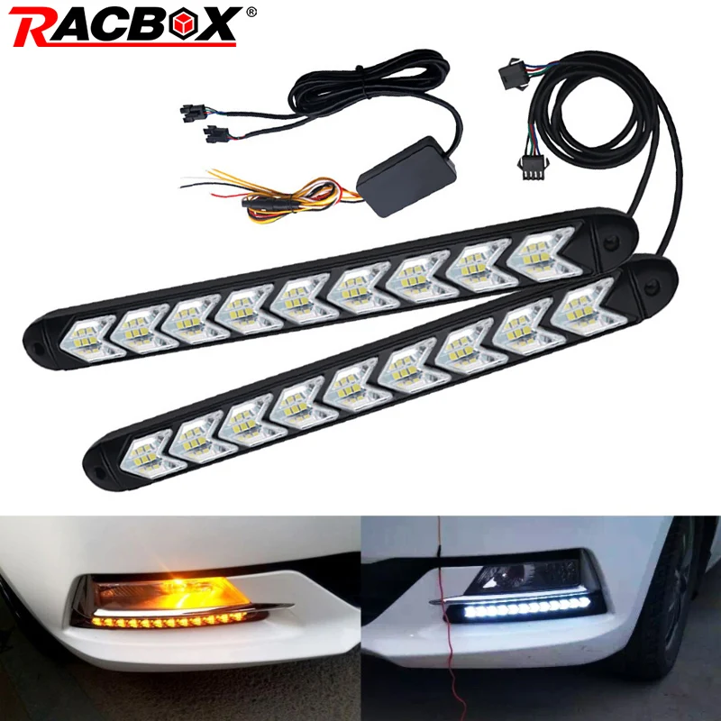 

Racbox 2Pcs Car led Switchback LED Daylight Headlight Eye DRL Lamp Dynamic Sequential Brake Turn Signal Daytime Running Light