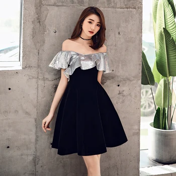

Novelty Pacthwork Evening Party Gown Sexy Off Shoulder Formal Dress Lady Short Chinese Dress Elegant Velvet Qipao Vestidos