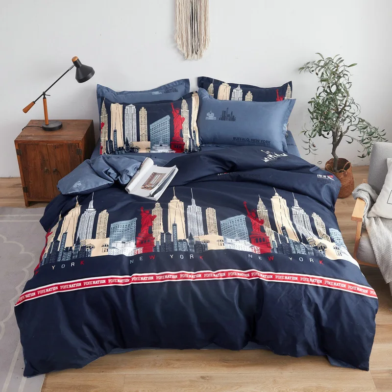 

Bedding Skin-Friendly Cotton Four-Piece Set Imitation Cotton Bedding Set Luxury Set Sheet Duvet Cover Pillowcase Bedding Set