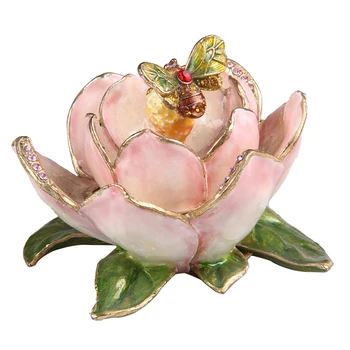 

LOTUS FLOWER CRYSTAL JEWELRY BOX PEWTER CRAFTS DECORATIVE VINTAGE HOME DECOR BEJEWELED TRINKET BOX VALENTINE/MOTHER'S DAY GIFT