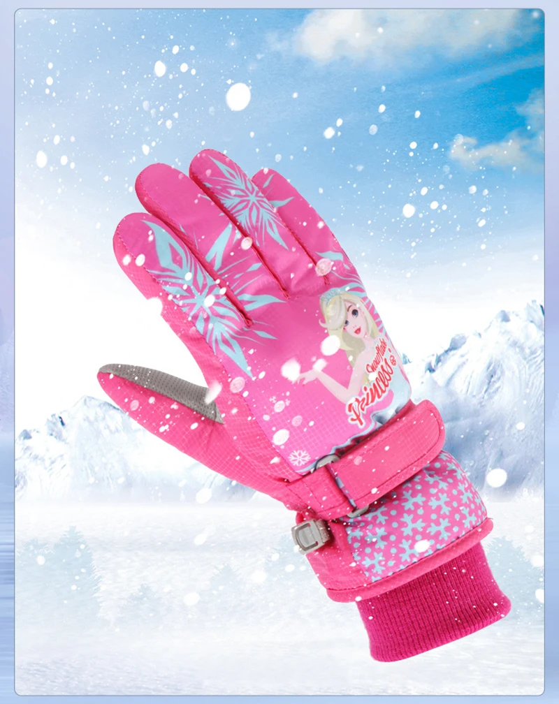 Kinder warme Starke Handschuhe Kinder Cartoon Skifahren Mittens Nette windundurchlässige wasserdichte Ski-Handschuhe im Freien Mädchen Jungen mit Fleece-Futter Fäustlinge,Schwarz,3//6yearsold