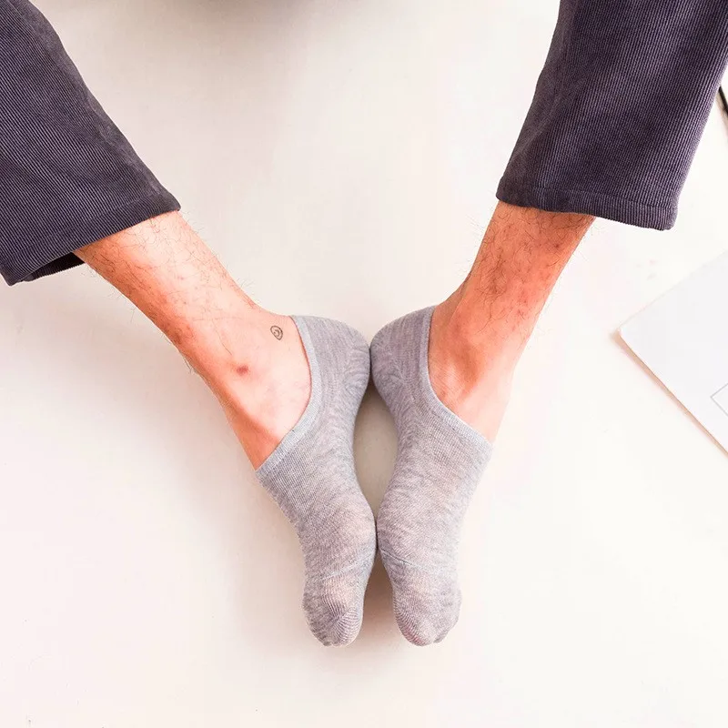 5 пар классических Хлопковых Носков, Нескользящие мужские невидимые носки-башмачки, силиконовые противоскользящие однотонные Летние повседневные носки