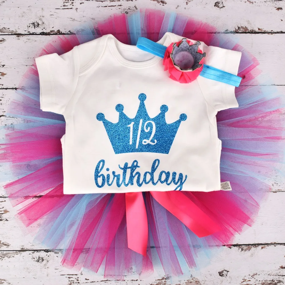 Baby Clothing Set Baby Girls 1/2 year Birthday Outfit Gold Crown Tutu outfits Infant Party Costume Baby Photo Props Clothes Set 4 colors option small baby clothing set	