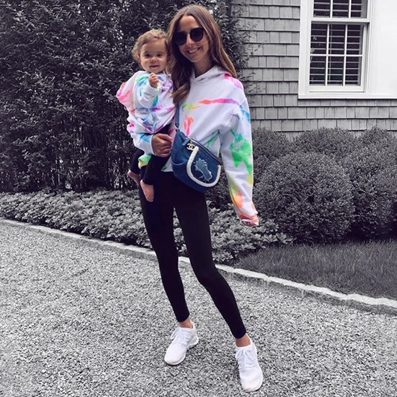 Joskaa, длинный рукав, с капюшоном, с принтом tie dye, укороченные свитшоты, Осень-зима, женская уличная одежда, сексуальные толстовки, топы