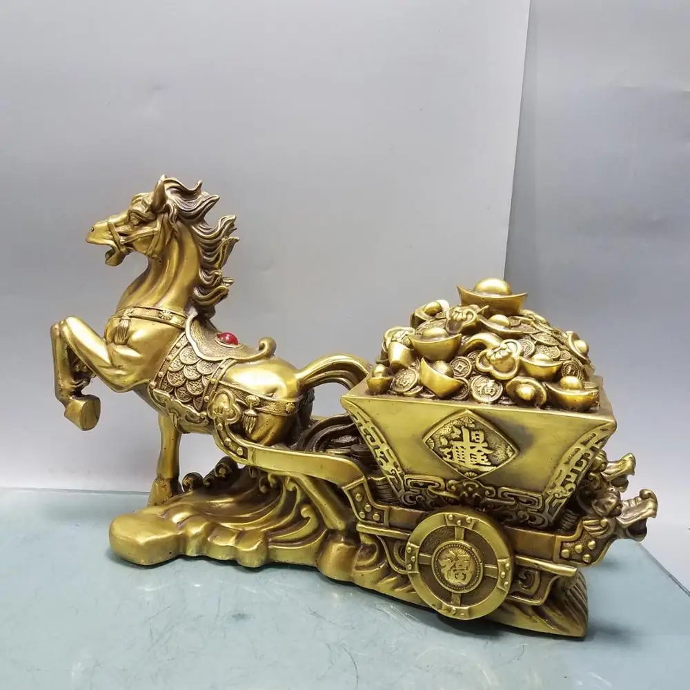 

China Lucky China Seikos red bronze Horse-drawn carriage Statue Statue ingot cornucopia means making a fortune all the way