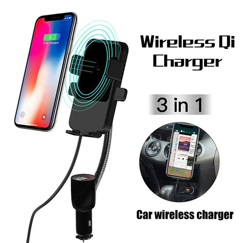 3 в 1 двойной USB 360 градусов вращающийся Qi Беспроводной автомобильный держатель для телефона