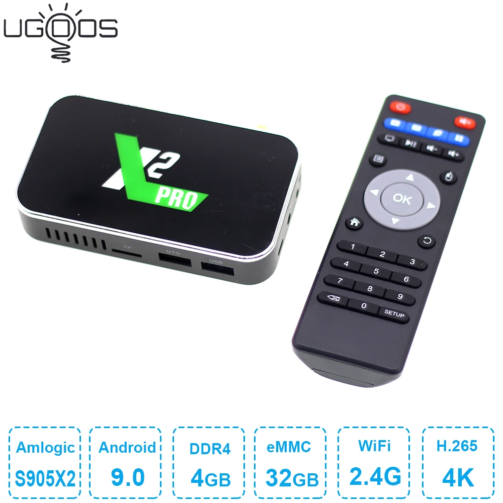 

2019 Ugoos X2 Pro Android 9.0 TV Box Amlogic S905X2 DDR4 4GB 32GB Smart TV Box 2.4G 5G WiFi 4K Media Player X2pro Set Top Box