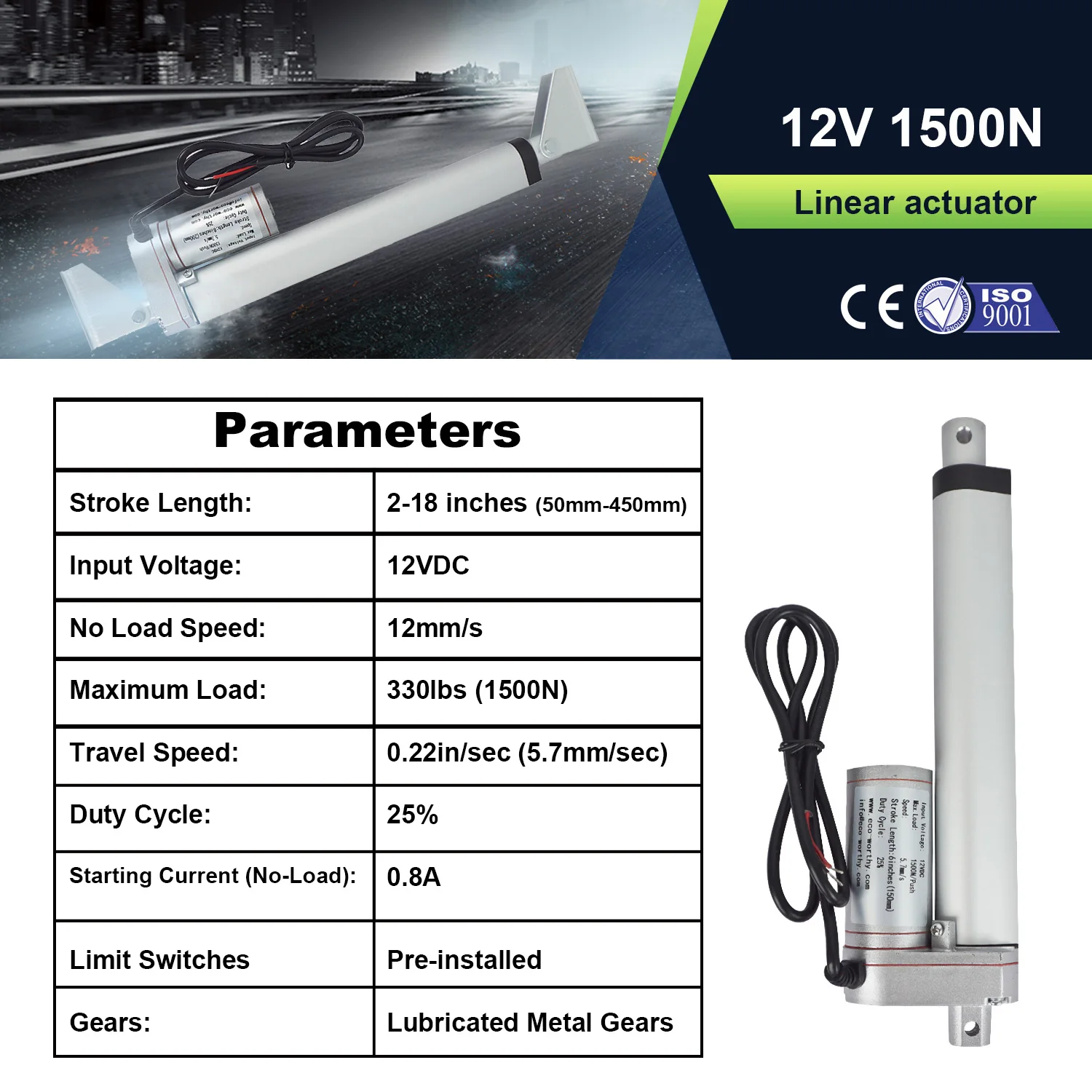 Мощный 12 в 50 мм 450 ход электрический линейный привод двигатель 150 кг Max Lift с