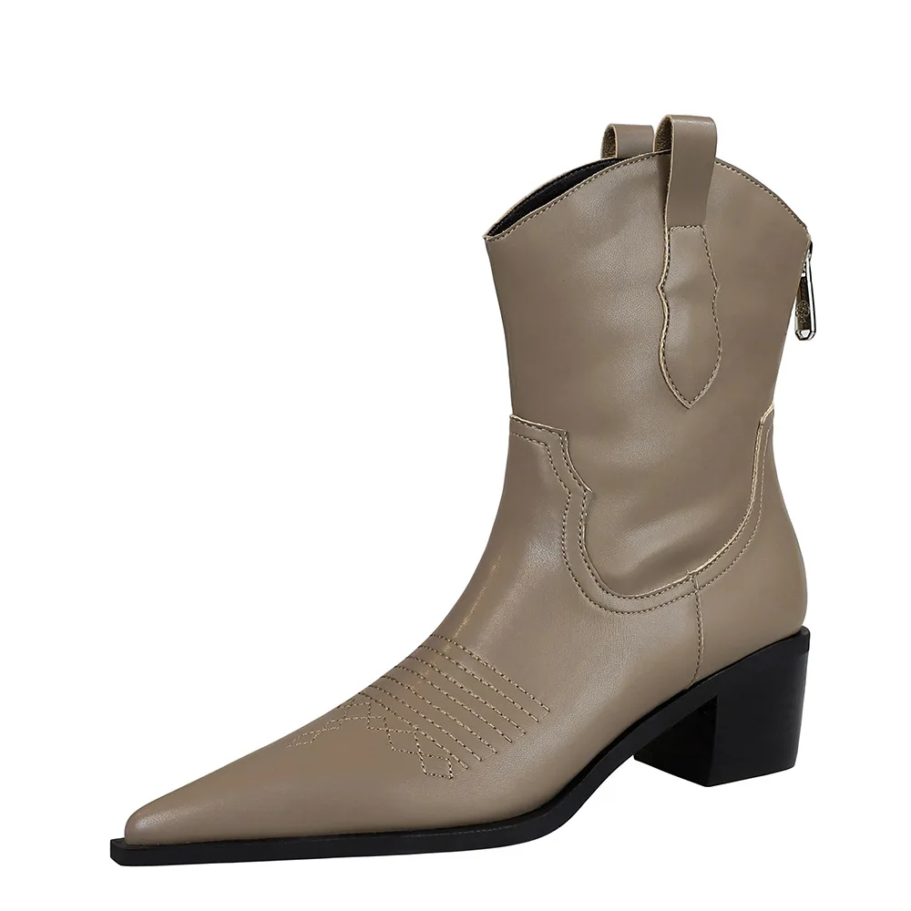 Botines con cremallera para mujer, botas de media caña con punta en pico,  suaves, de cuero PU, calzado largo, moda para Otoño e Invierno|Botas a media  pantorrilla| - AliExpress