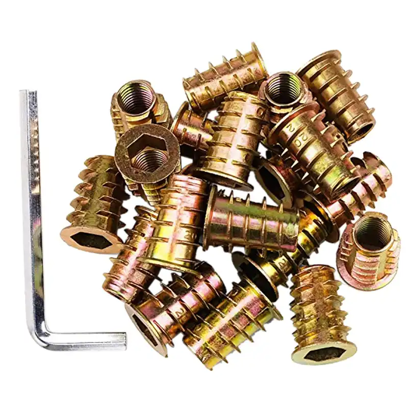1//4-20 x 25mm-50PCS Hilitchi Threaded Inserts Nuts Zinc Plated Furniture Screw in Nut for Wood Furniture Bolt Fastener Connector Hex Socket Drive Assortment Kit with Bonus Hex Spanner