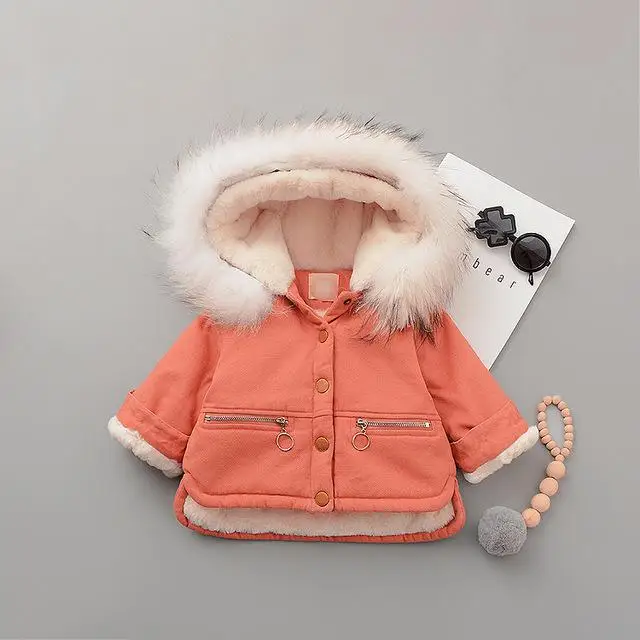 Детское бархатное зимнее пальто для маленьких девочек флисовая куртка с капюшоном и меховым воротником для малышей теплая парка для маленьких девочек от 1 до 4 лет зимний комбинезон - Цвет: Orange