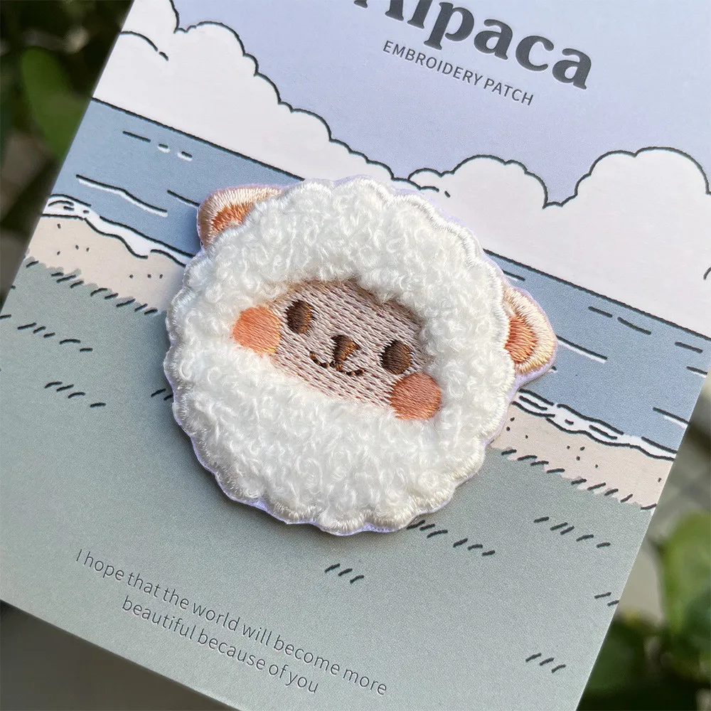 AHYONNIEX Stickerei Alpaka Patch Weiß Nette Eisen Auf Patches Abzeichen Für Kleidung Stoff Aufkleber DIY Applique Streifen Parch – Detail 7