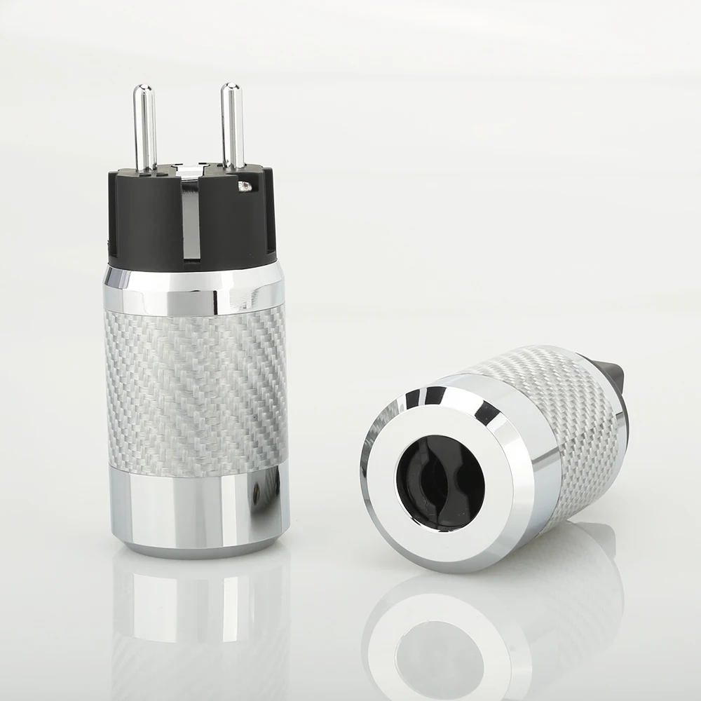 Fibra de Carbono Power para Adaptador de Extensão do Cabo de Alimentação Hifi Áudio Schuko ue Rhodium ac Plug Diy 1 Par - Image 3