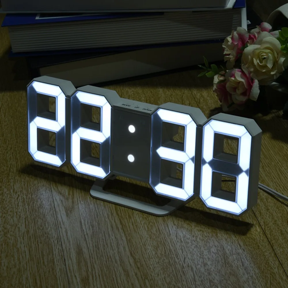

Multi-use 8 Shaped LED Display Desktop Digital Table Clocks 3 levers of light: bright Snooze interval setting USB charge