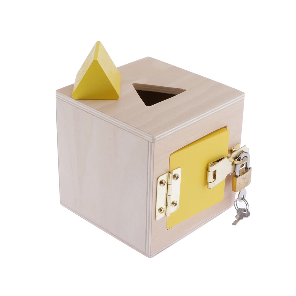 Wooden Montessori Educational Toy, Colorful Lock Box (6 Kinds Locks Optional), Geometry Blocks Puzzles Game, Kids Preschool Toy