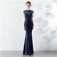 Dark blue Длинное Платье Макси женское сексуальное вечернее платье с кисточками вечернее платье без рукавов Холтер сетка свадебное платье vestido de fiesta - Цвет: Dark blue