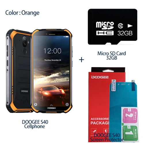 Add 32GB SD Card DOOGEE S40 IP68 IP69K Мобильный телефон 5,5 дюймов дисплей 4650 мАч MT6739 четырехъядерный 3 ГБ ОЗУ 32 Гб ПЗУ Android 9,1 8.0MP камера 4G сеть - Цвет: Add 32GB SD Card