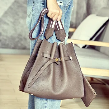 

Simple luxury brand women leather handbags casual simple fashion women's shoulder bag leather commuter bucket bag women