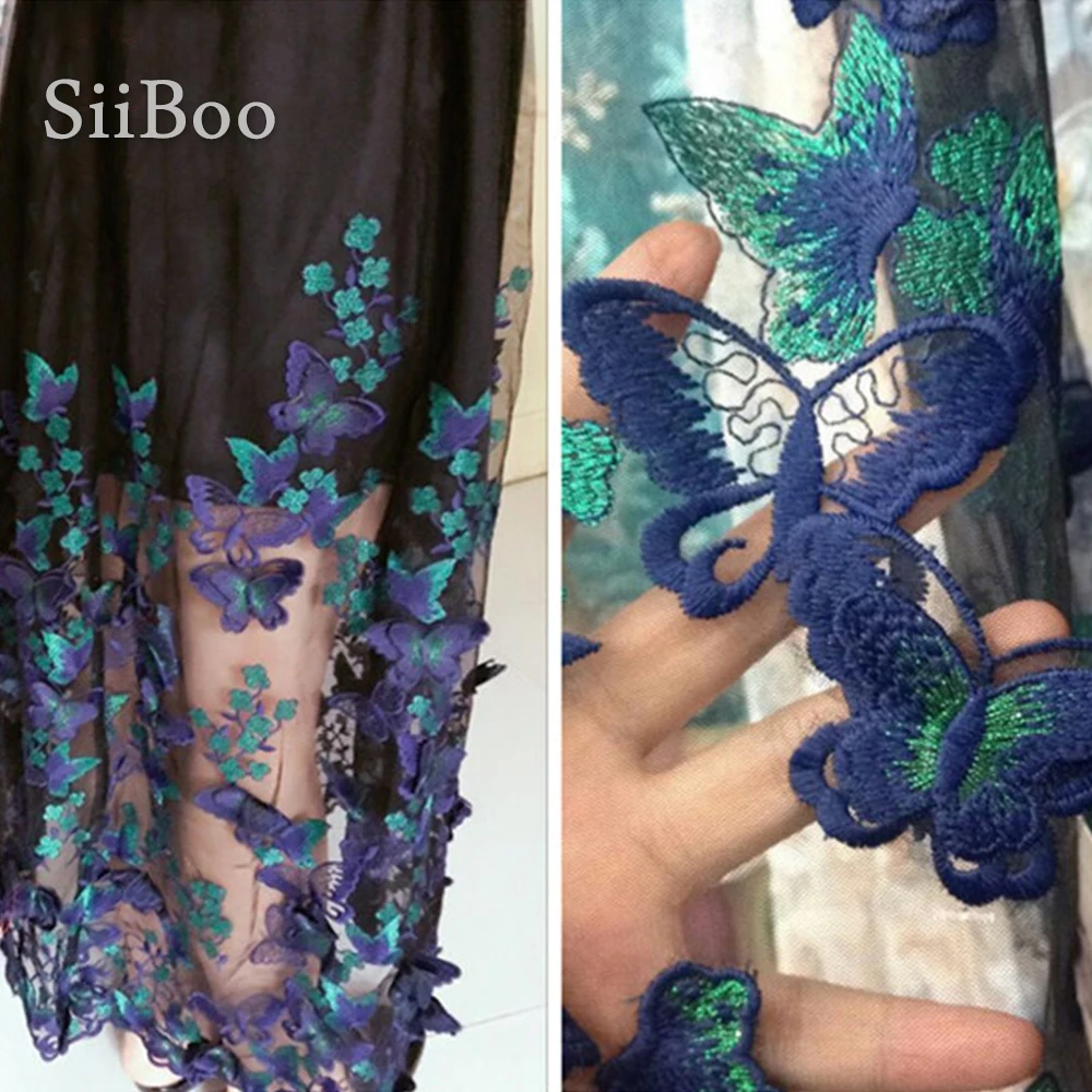 Сетчатая кружевная ткань с 3D вышивкой бабочки и аппликацией для свадебного