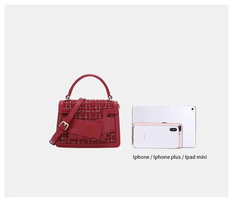 Новая высококачественная однотонная клетчатая сумка через плечо Маленькая квадратная сумка ретро модная женская шерстяная сумка сумочка