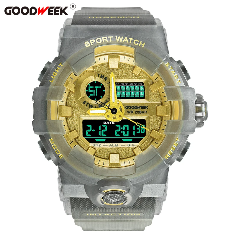 

GOODWEEK Waterproof Sport Watches For Men Digital Analog Led Quartz Watch Multifunctional Dual Display Watches Reloj Hombre