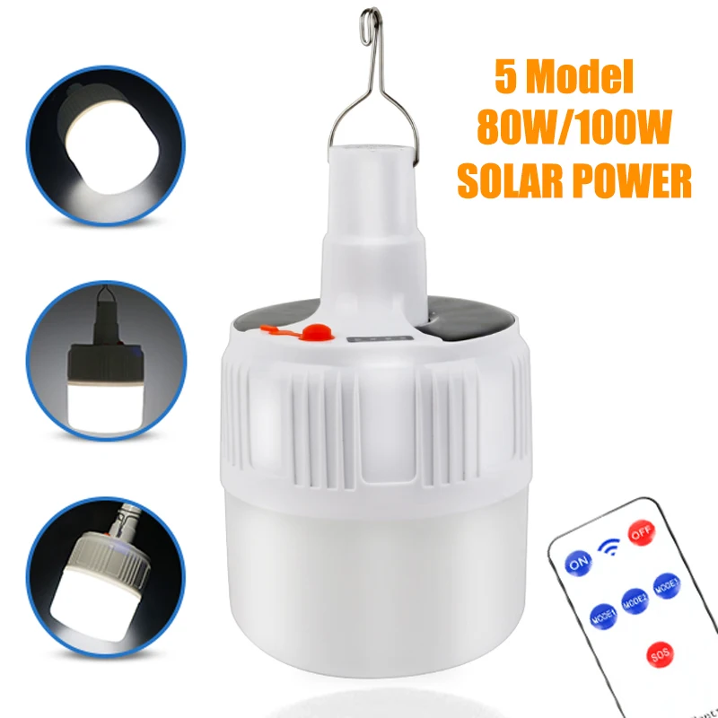

Solar Powered Camping Light Rechargeable 80W/100W LED Light Outdoor Camping 18650 Solar Energy Multifunctional Camping Lamp