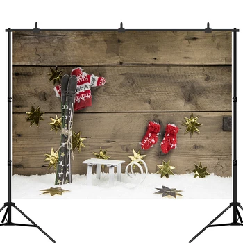 

Christmas Backdrop Snow Wood Board Clothes Star Sled Newborn Baby Birthday Party Photography Background For Photo Studio